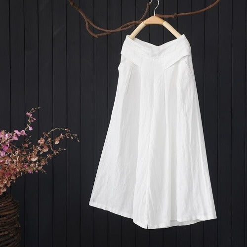 Cotton And Linen Casual Pants Retro Plus Size Wide Legs Cropped Pants For Women