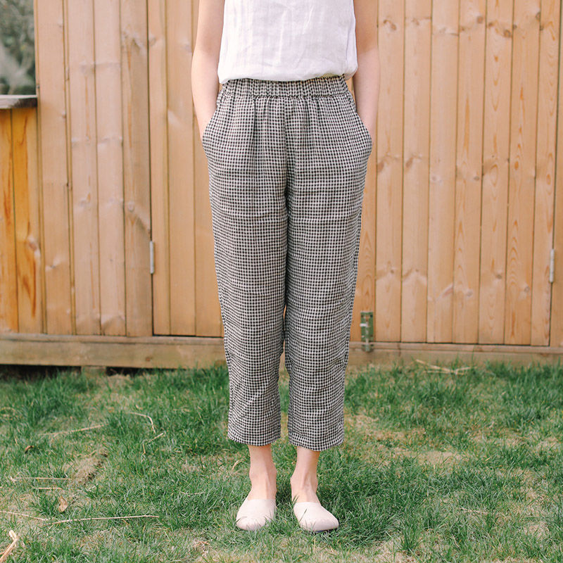 Linen Casual Pants Cotton Linen Pants Loose Plaid