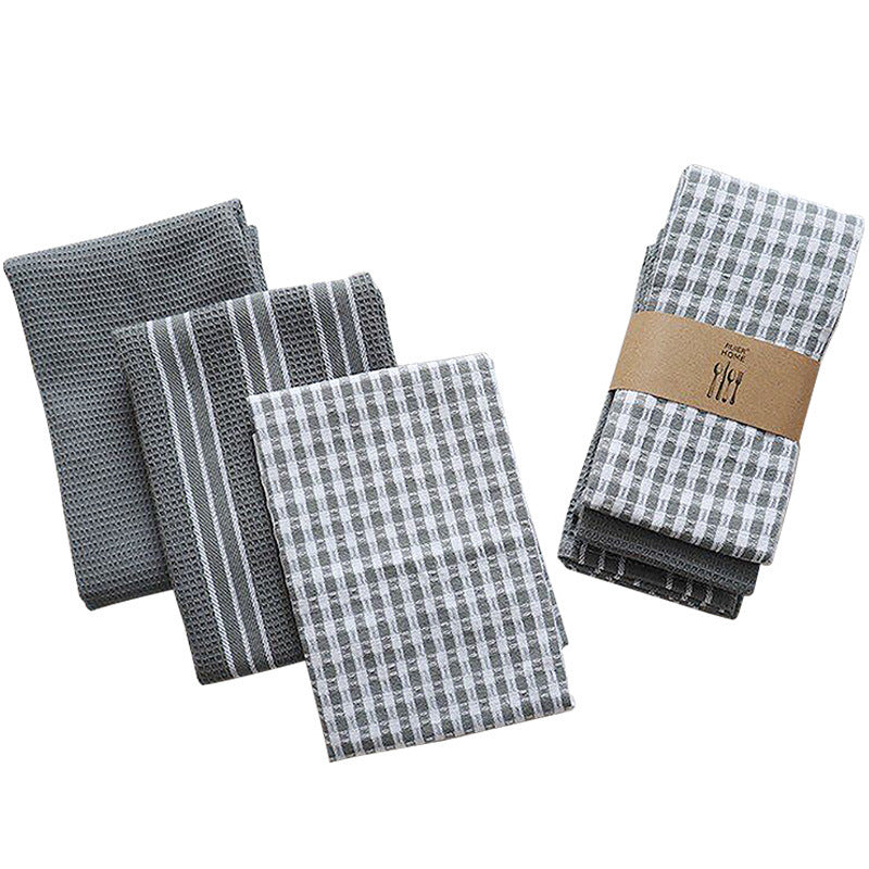 3 Pairspack Gray Series Home Fabric Waffle Tea Towel Napkin Kitchen Napkin