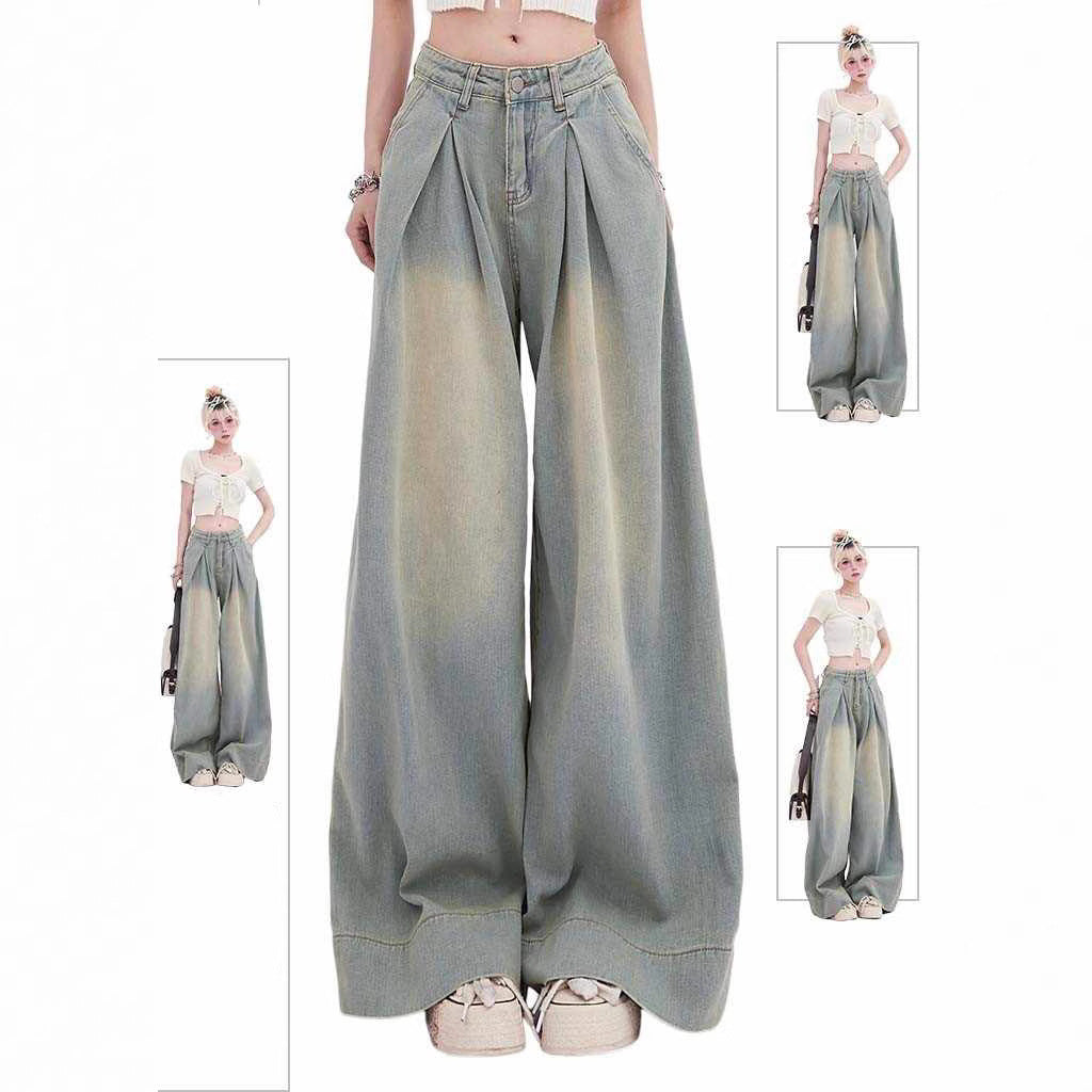 American Retro Worn Jeans Women's High Street Loose