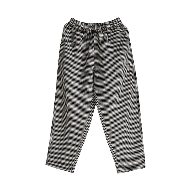 Linen Casual Pants Cotton Linen Pants Loose Plaid