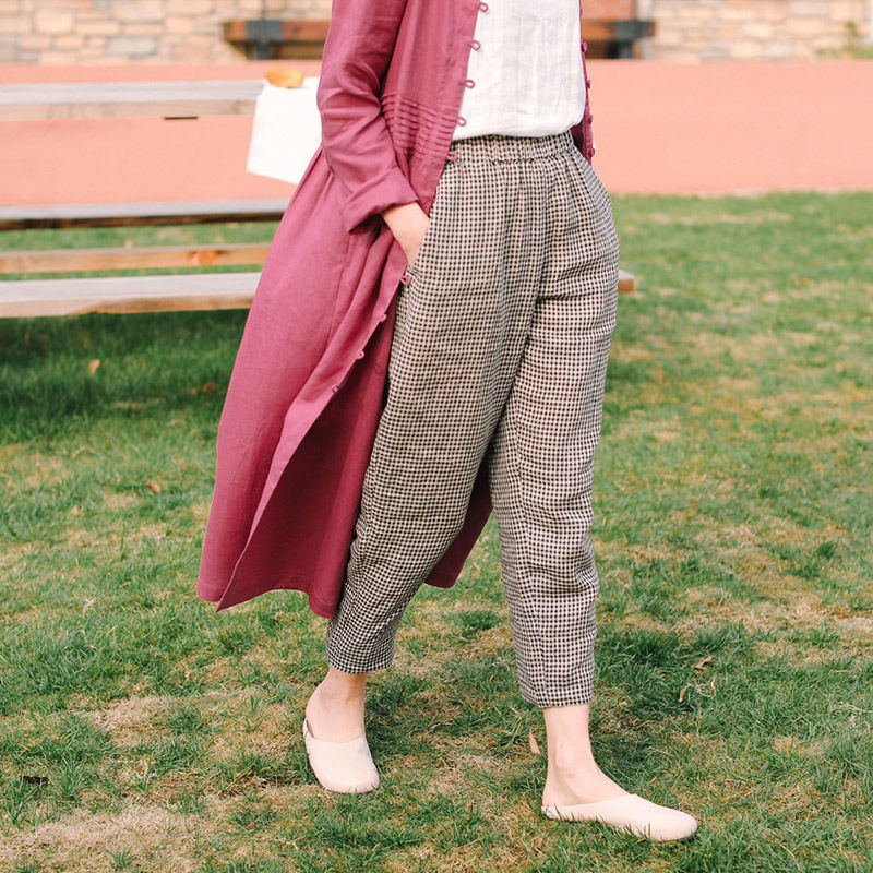 Linen Casual Pants Cotton Linen Pants Loose Plaid