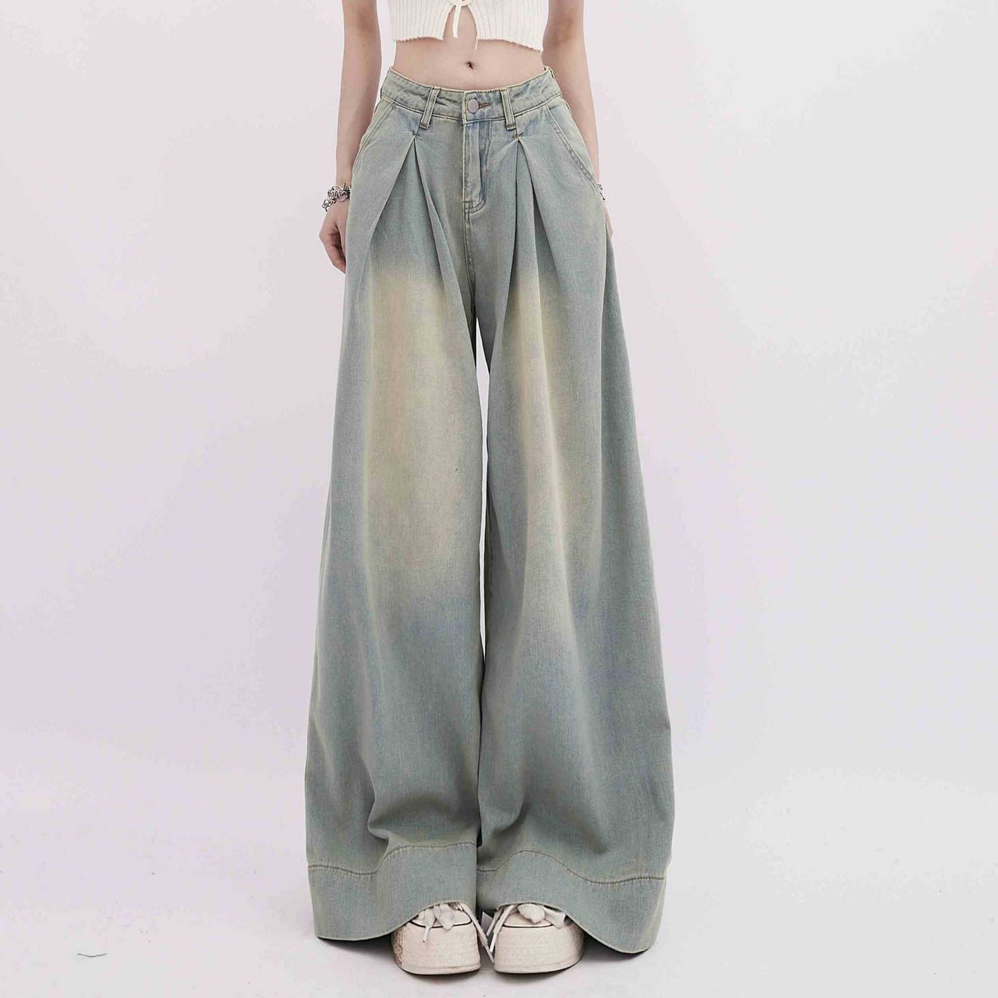 American Retro Worn Jeans Women's High Street Loose