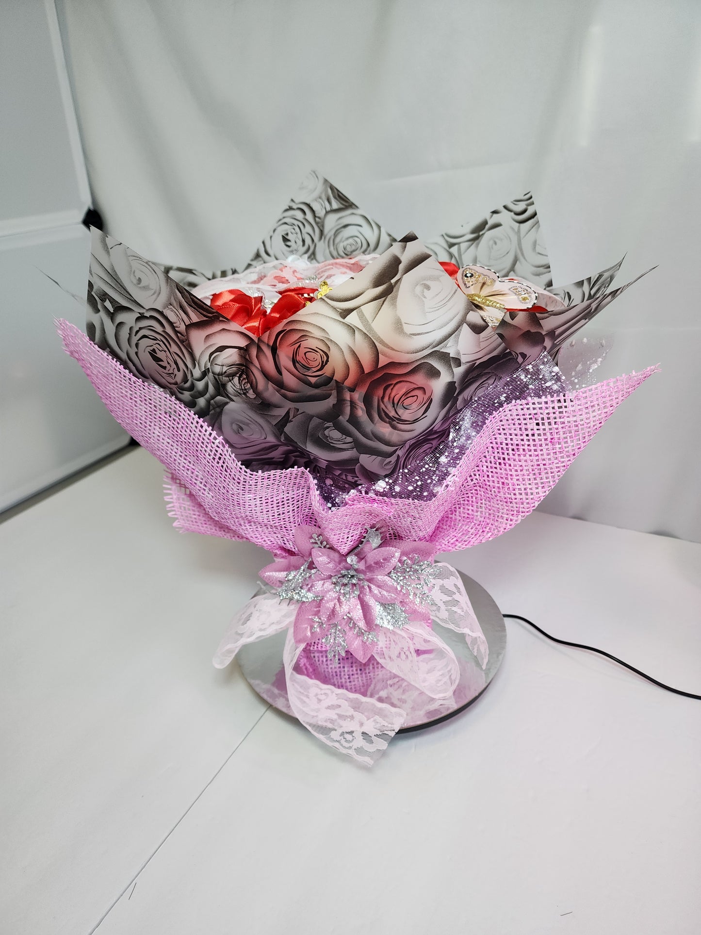 Ribbon Rose Bouquet, Birthday,Wedding, Anniversary, family-friendly gift